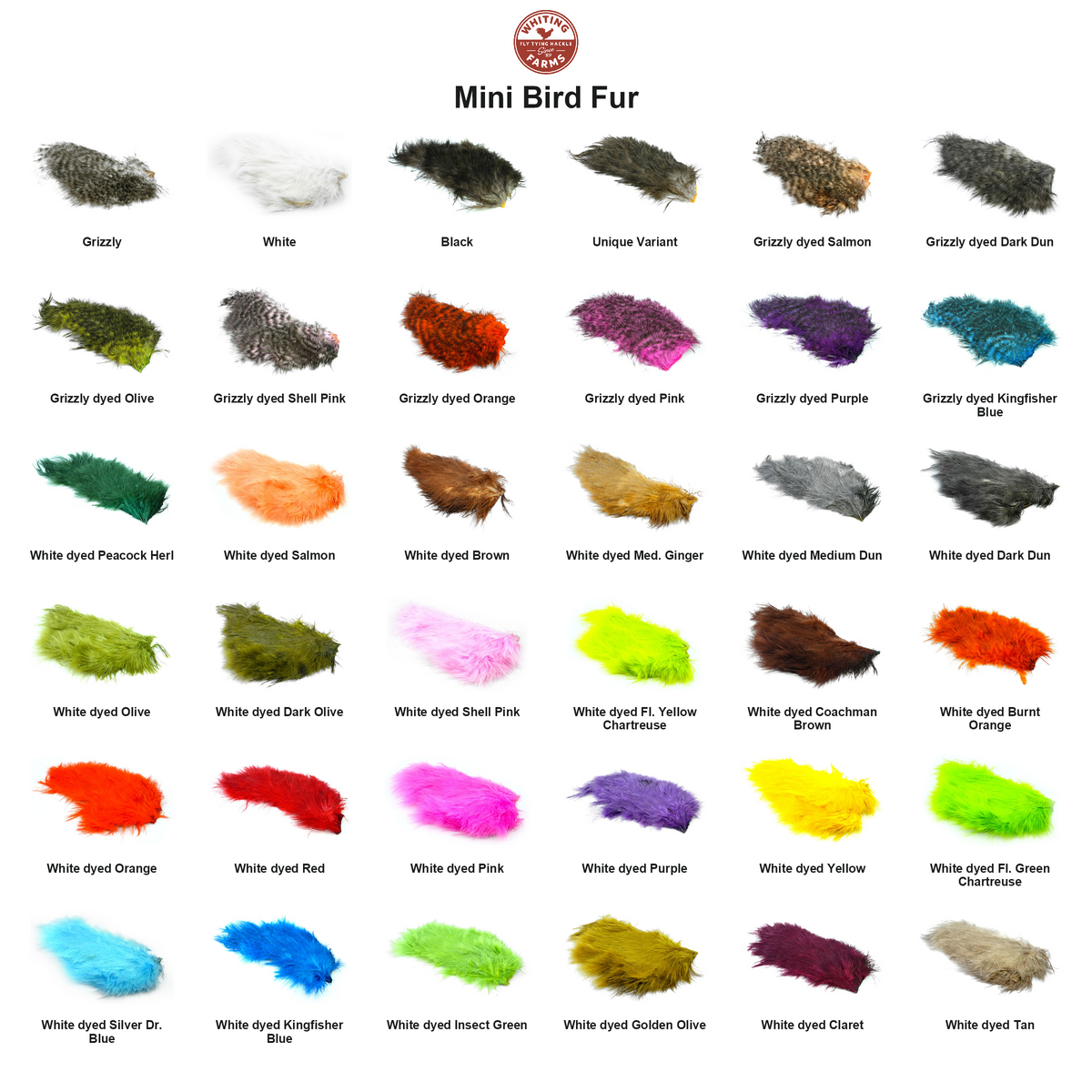 Farveoversigt – Whiting Mini Bird Fur