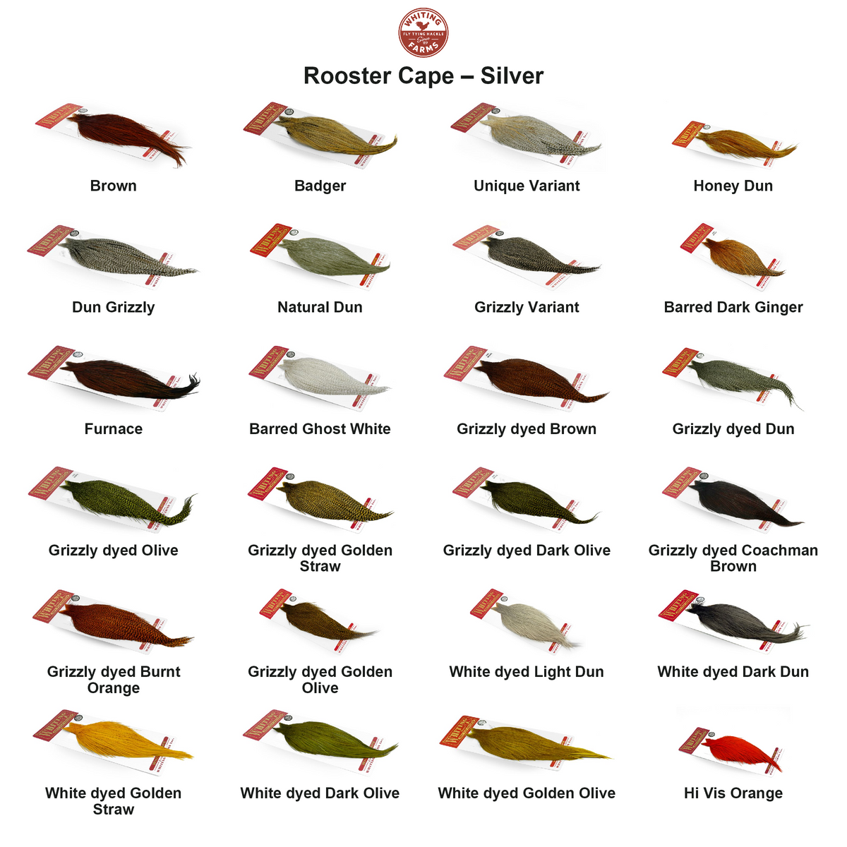 Farveoversigt – Whiting Rooster Cape – Silver