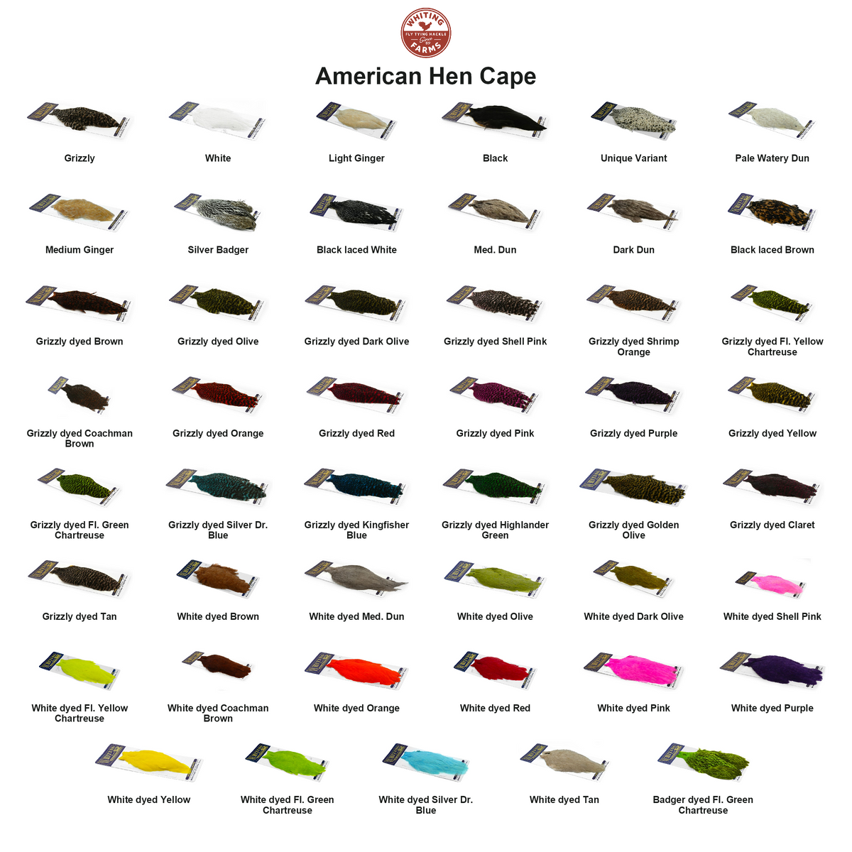 Farveoversigt – Whiting American Hen Cape