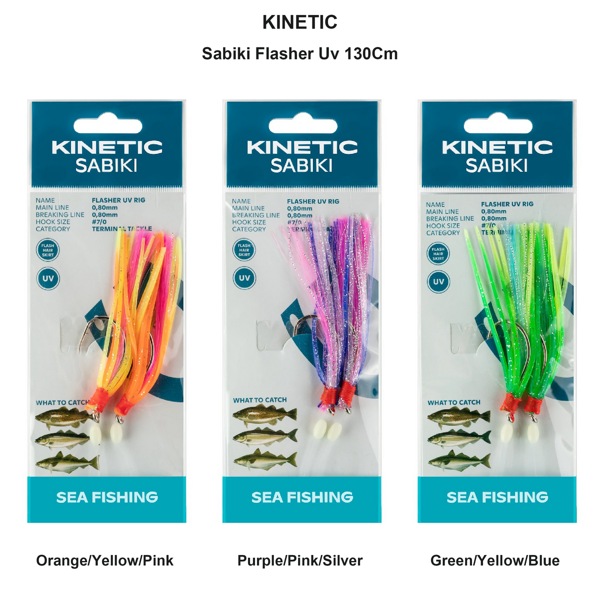Farveoversigt – Kinetic Sabiki Flasher Uv 130Cm