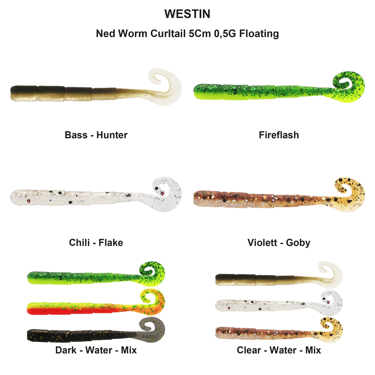Farveoversigt – Ned Worm Curltail 5Cm 0,5G Floating