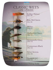 Shakespeare Sigma Fly Classic Wets. Leverandørarket angiver Dunkeld J/C i størrelse 10; emballagefotoet viser størrelse 12. Produktillustration.